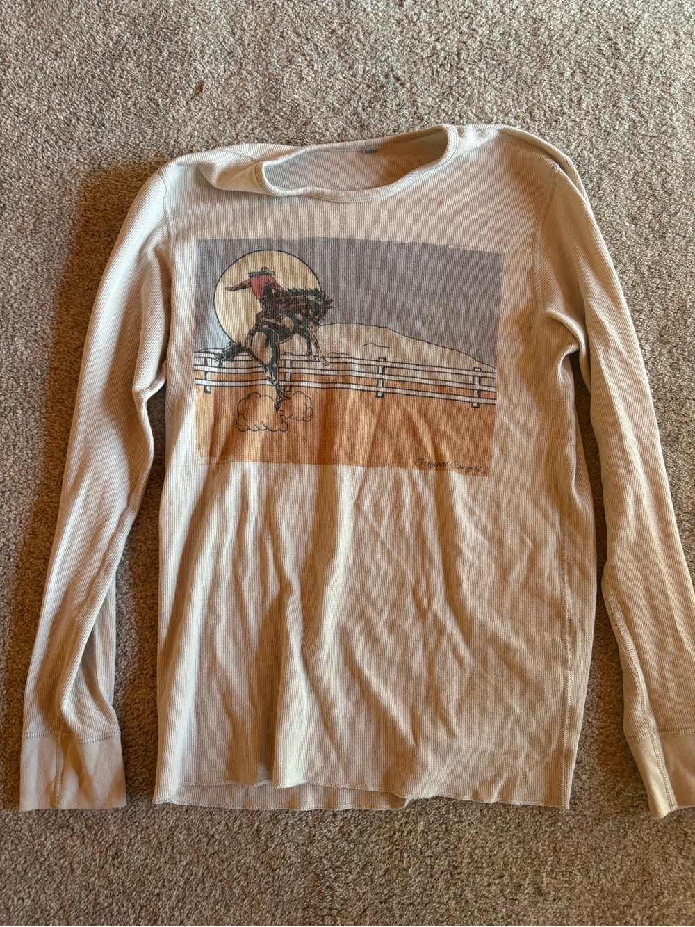 Women’s Long-Sleeve Graphic Thermal Shirt - Cream Cowboy Print